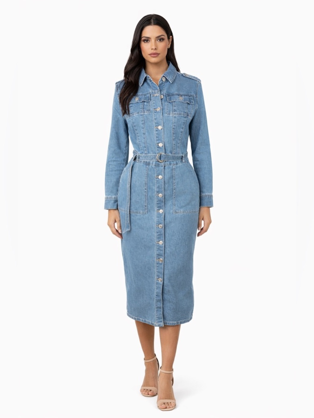 Light Blue Denim Shirt Dress with Belt, NY&C